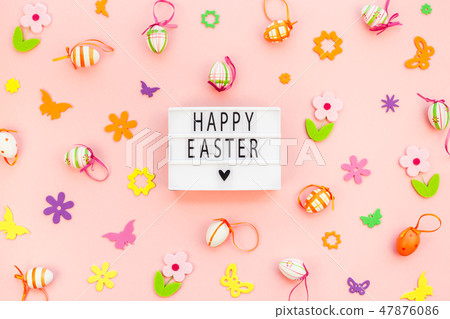 Creative Easter flat lay holiday text ligthbox Creative Easter flat lay holiday text ligthbox 47876086