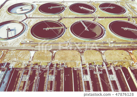 Sewage farm. Static aerial photo looking down 47876128