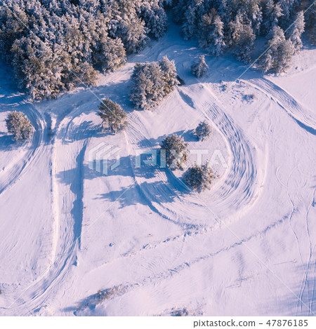 Aerial view of the winter snow covered forest 47876185