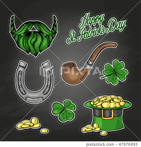 Stickers set for Saint Patricks Day. Dark background 47876893