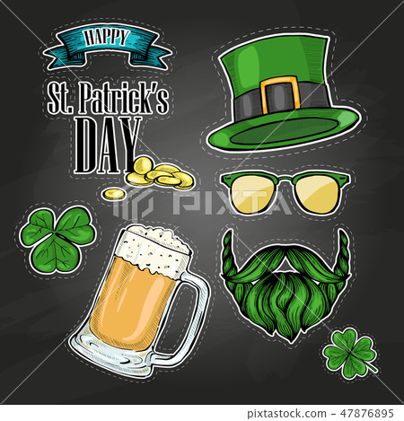 Stickers set for Saint Patricks Day. Dark background 47876895