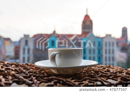 Cup of coffee and Gdansk view, Poland Cup of coffee and Gdansk view, Poland 47877507