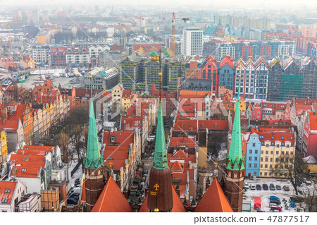 Gdansk aerial view from the dome of St Mary's Church, Poland 47877517