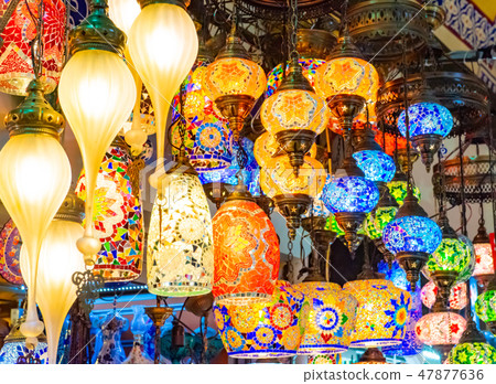 Multicolored authentic lamps Grand Bazaar in Istanbul 47877636