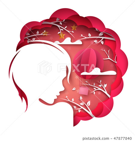 Beauty girl illustration. Cartoon paper landscape. Beauty girl illustration. Cartoon paper landscape. 47877840