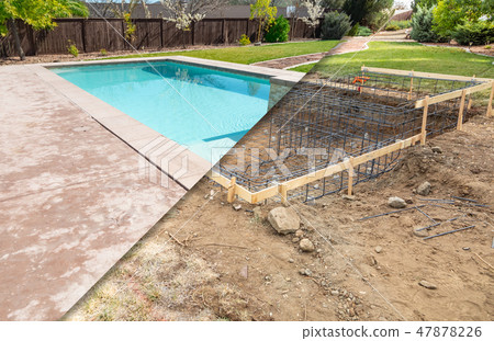 Before and After Pool Build Construction Site Before and After Pool Build Construction Site 47878226