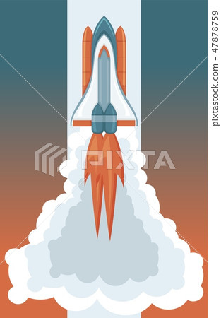 Space art, rocket launching vector retro style illustration. Shultte with steam Space art, rocket launching vector retro style illustration. Shultte with steam 47878759