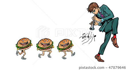 burgers go for a man with a pipe horn burgers go for a man with a pipe horn 47879646