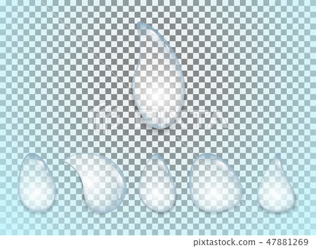 Water drops set isolated on transparent back 47881269