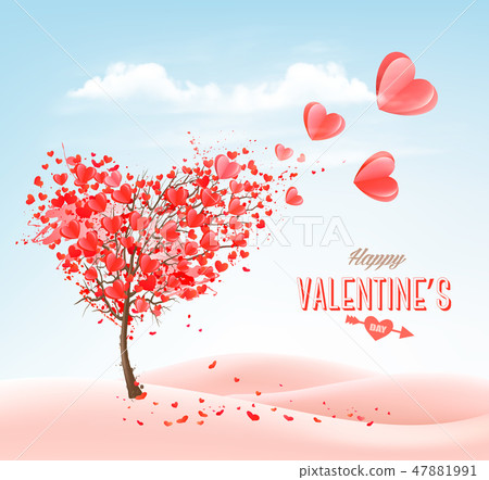 Valentine's Day holiday background with heart tree - Stock Illustration ...