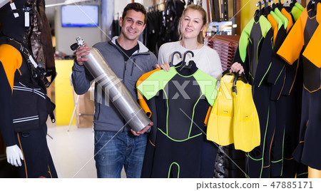 Adult woman and man are satisfied of costumes Adult woman and man are satisfied of costumes 47885171