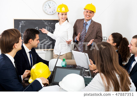 Multinational company of architects during presentation new project 47887351