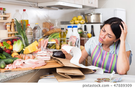 Female is upset of check on food Female is upset of check on food 47889309