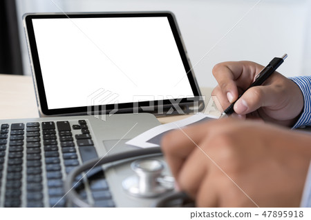 Health care writing prescription Doctor working  47895918