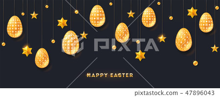 Greeting of Happy Easter. Golden stars and 47896043