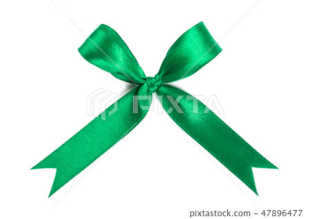 Green ribbon satin bow isolated on white background. Green ribbon satin bow isolated on white background. 47896477