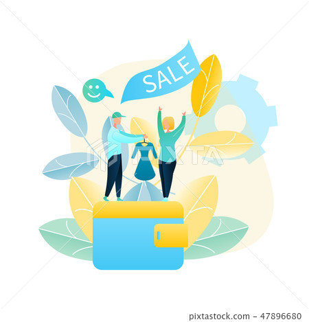 Vector Illustration Woman Buys New Dress Online 47896680