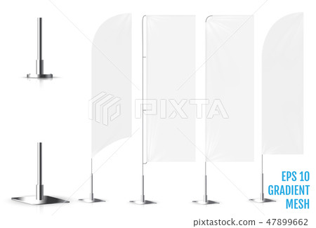 Realistic white banner flags 3d mockup. Textile waving advertisement banner flags. 47899662