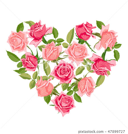 Decorative element with roses in shape of heart. Decorative element with roses in shape of heart. 47899727
