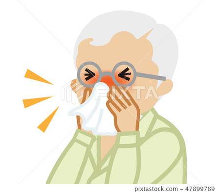 Senior men bite their nose with tissue 47899789