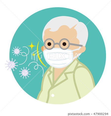 Senior men with mask - Circular virus countermeasure against cold virus 47900294