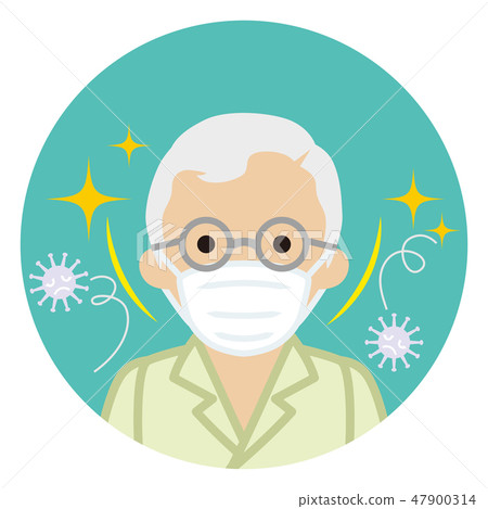 Senior male with mask attached Frontal - Circulation virus countermeasure circular icon 47900314