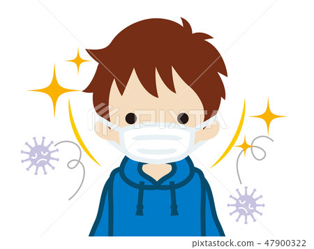 Boy with mask attached Front - Counterfeit of cold virus 47900322
