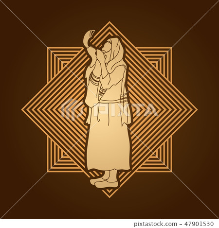 Jew blowing the shofar side view graphic vector Jew blowing the shofar side view graphic vector 47901530