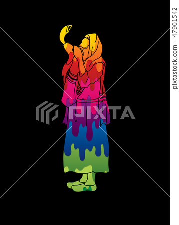 Jew blowing the shofar side view graphic vector Jew blowing the shofar side view graphic vector 47901542