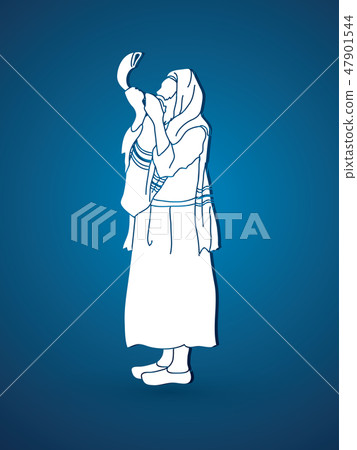 Jew blowing the shofar side view graphic vector Jew blowing the shofar side view graphic vector 47901544