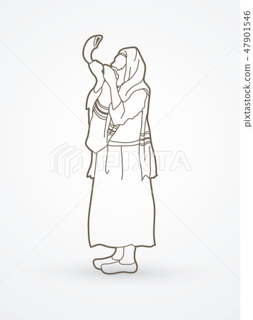 Jew blowing the shofar side view graphic vector Jew blowing the shofar side view graphic vector 47901546
