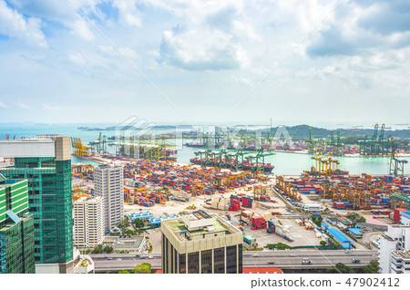 Containers, freight cranes, Singapore port 47902412