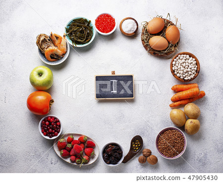 Healthy food containing iodine. Products rich in I Healthy food containing iodine. Products rich in I 47905430