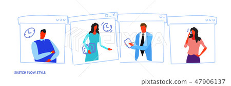 set different poses businesspeople office workers working process concept male female cartoon set different poses businesspeople office workers working process concept male female cartoon 47906137