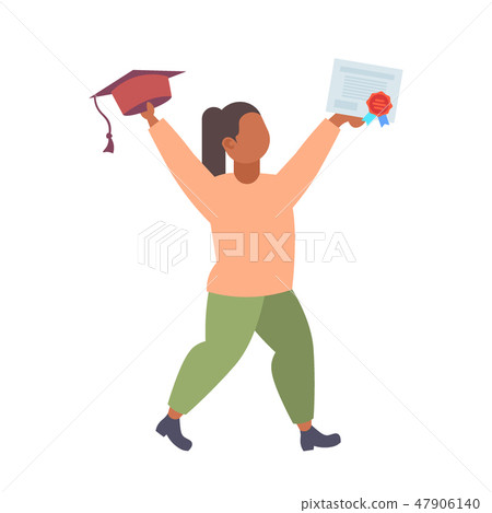 woman graduate holding cap and diploma certificate education and graduation concept african american 47906140