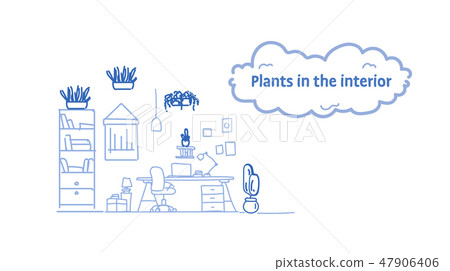 modern workplace cabinet room office workspace interior design with plants on wall empty no people 47906406
