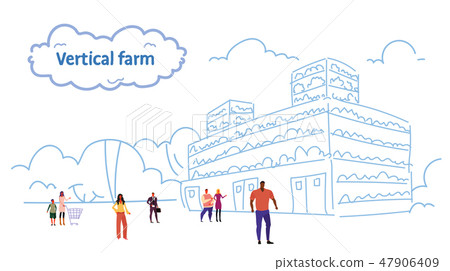 mix race people walking outdoor plants smart farming system concept modern vertical organic farm 47906409