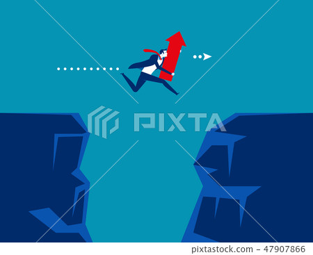 Businessman holding red arrow and jumping - Stock Illustration ...
