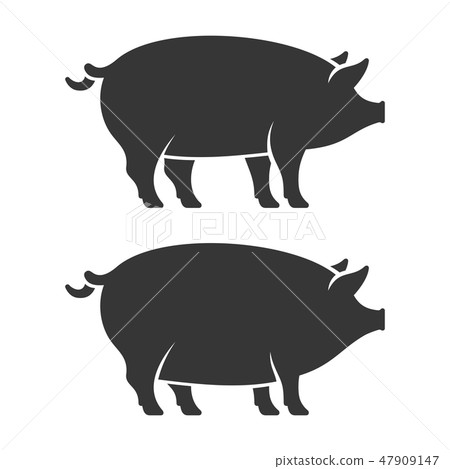 Pig Icon Set. Two Fat Pork. Vector 47909147