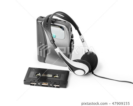 Old cassette player and headphones 47909155