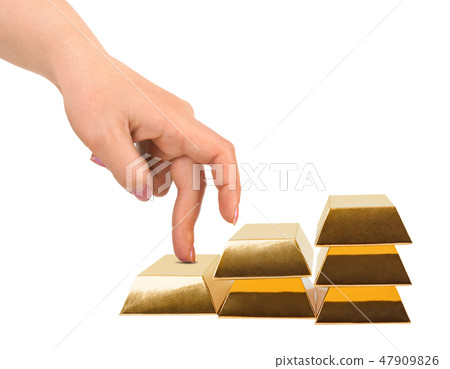 Hand and stairs made of gold bars Hand and stairs made of gold bars 47909826
