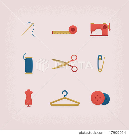 Collection of vintage retro tailor equipment. Collection of vintage retro tailor equipment. 47909934
