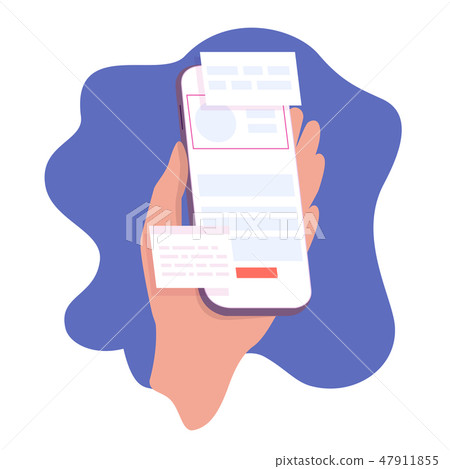 Hand holding smart phone showing display, Smartphone screen 47911855