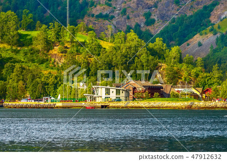 Norway village and fjord landscape in Flam 47912632