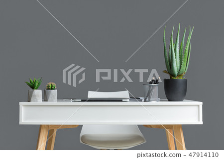 Modern office interior with plants, grey background 47914110