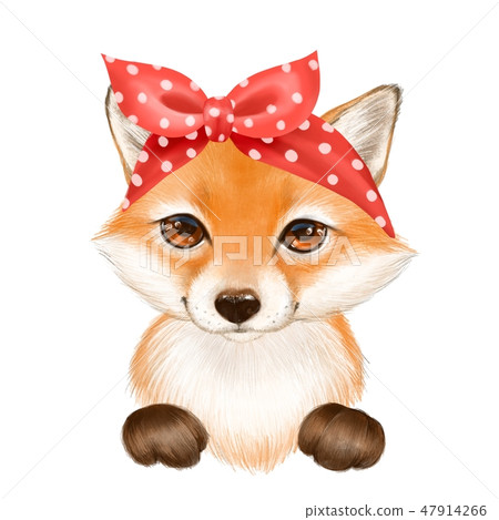 Cute fox wearing bandana 47914266