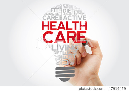 Health care bulb word cloud collage Health care bulb word cloud collage 47914459