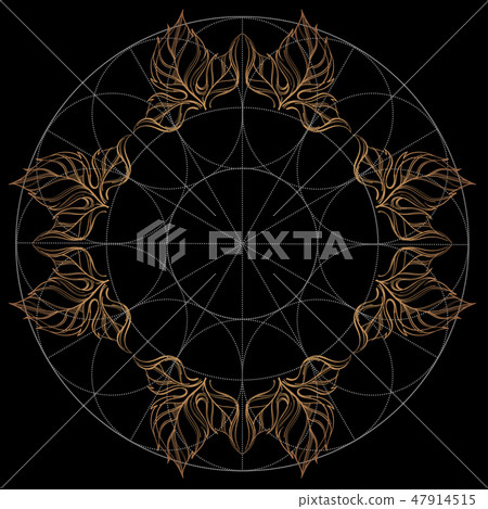 Elegant element of stylized leaves with smooth lines. A round ornamental floral pattern. 47914515