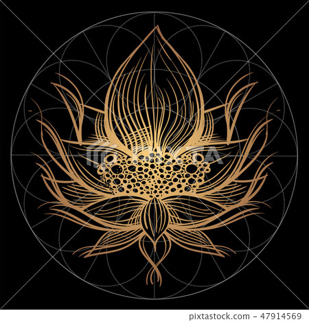 Elegant golden element of a stylized flower with smooth lines. Decorative floral pattern. Elegant golden element of a stylized flower with smooth lines. Decorative floral pattern. 47914569