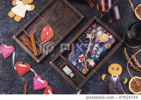 Wooden photo box with photo for Valentine's Day or Wedding Day Wooden photo box with photo for Valentine's Day or Wedding Day 47914739